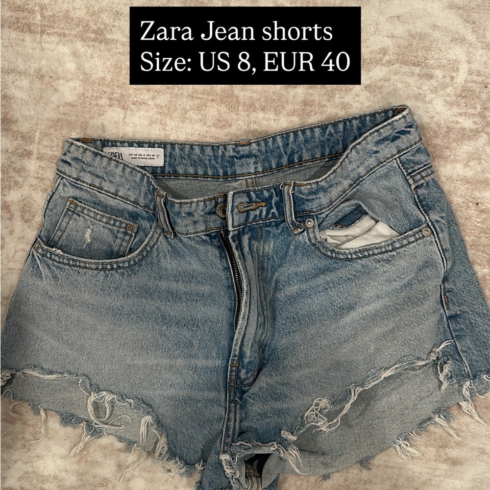 Zara Light Blue Distressed High-Rise Jean Shorts